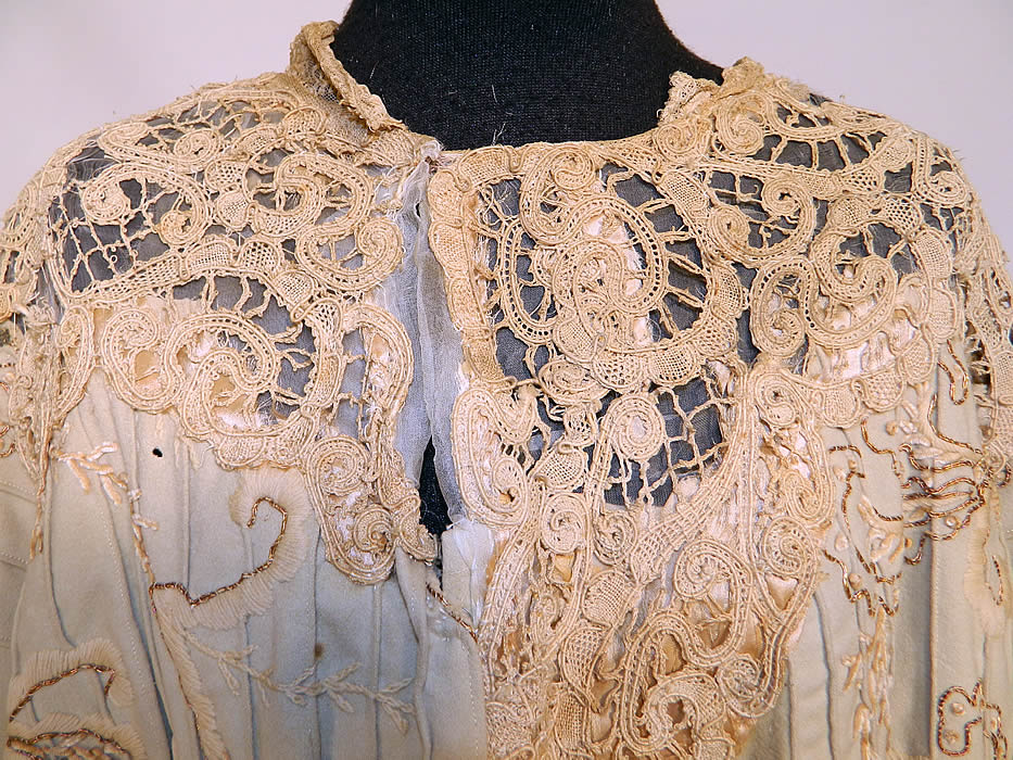 Edwardian Titanic Ecru Wool Chenille Gold Embroidered Lace Trim Dress