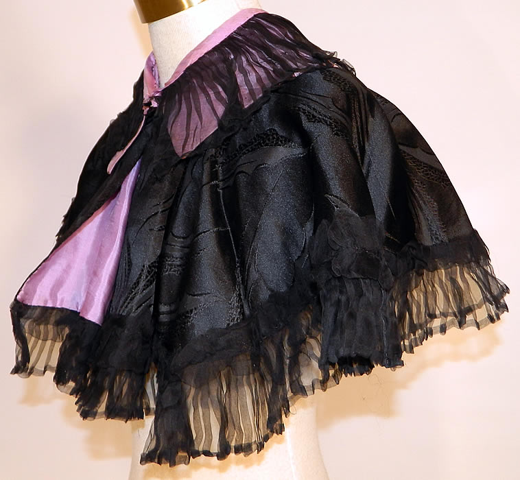 Victorian Black & Purple Silk Mourning Cropped Cloak Cape Capelet 