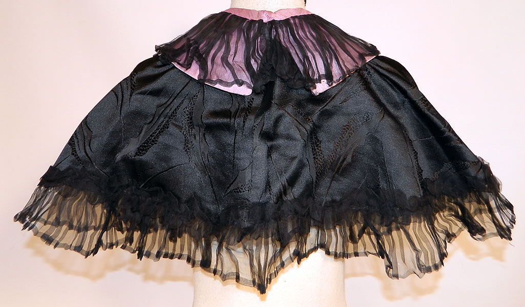 Victorian Black & Purple Silk Mourning Cropped Cloak Cape Capelet 