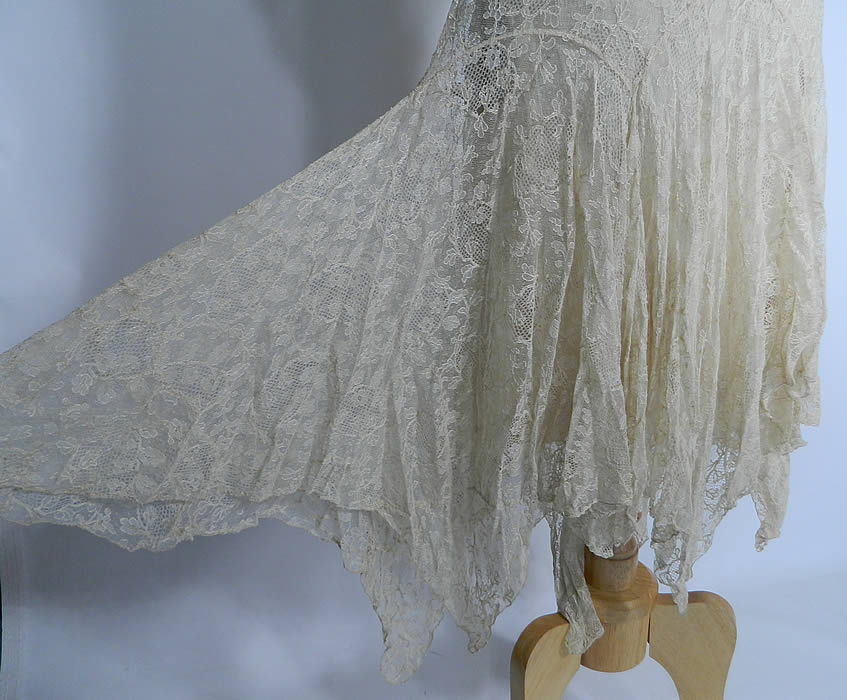 Vintage White Chantilly Lace Handkerchief Hem Drop Waist Flapper Dress
