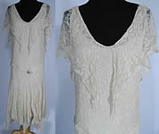 Vintage White Chantilly Lace Handkerchief Hem Drop Waist Flapper Dress