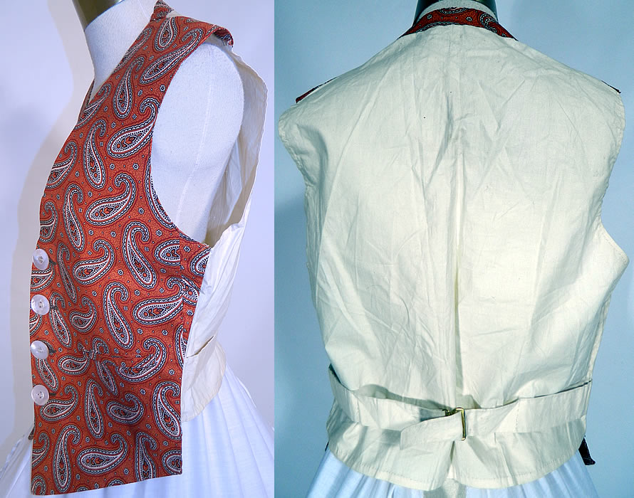 Victorian Men's Paisley Print Cotton Waistcoat Vest