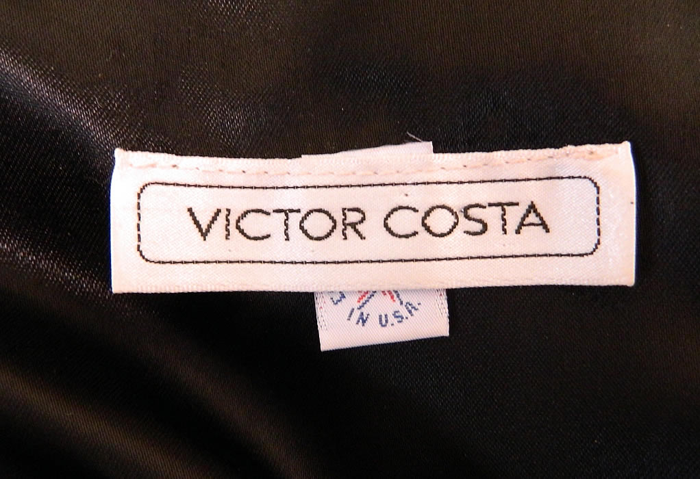 Vintage Victor Costa Black Velvet Sequin Beaded Strapless Sheath Dress Evening Gown label