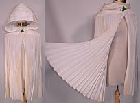 Vintage Art Deco White Pleated Taffeta Hooded Opera Cloak Cape