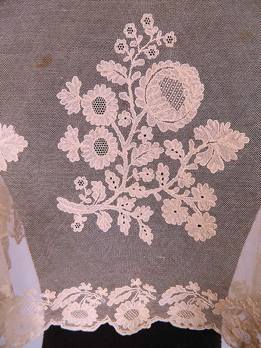 Antique Georgian Regency Blonde Bobbin Lace Tambour Embroidery Bonnet Face Veil