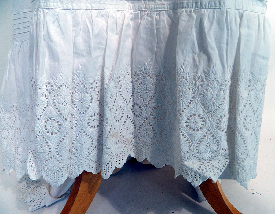 Victorian White Cotton Ayrshire Whitework Lace Train Bustle Wedding Petticoat Skirt
