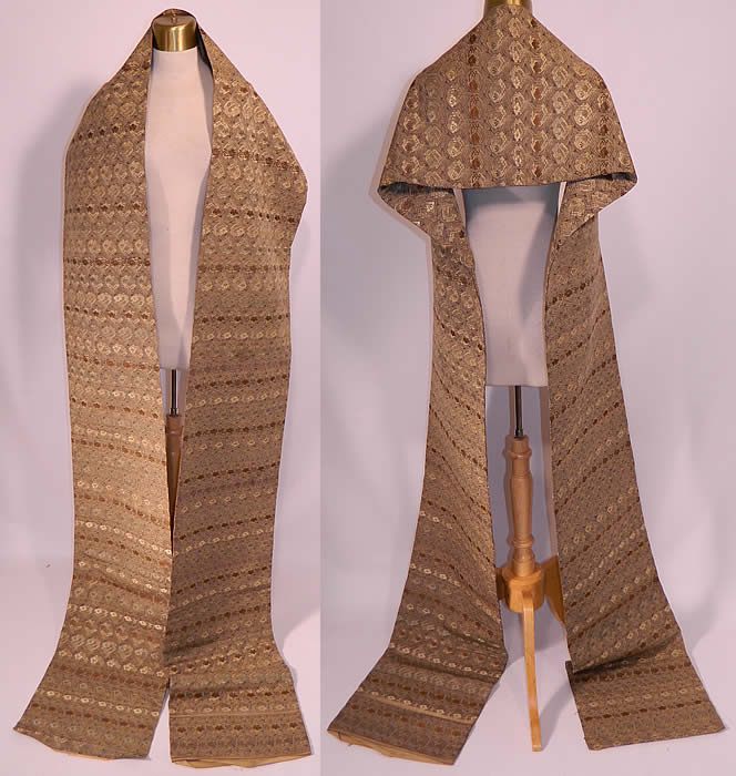 Antique Japanese Geisha Silk Damask Woven Brocade Kimono Obi Sash