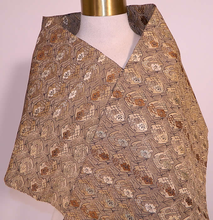 Antique Japanese Geisha Silk Damask Woven Brocade Kimono Obi Sash