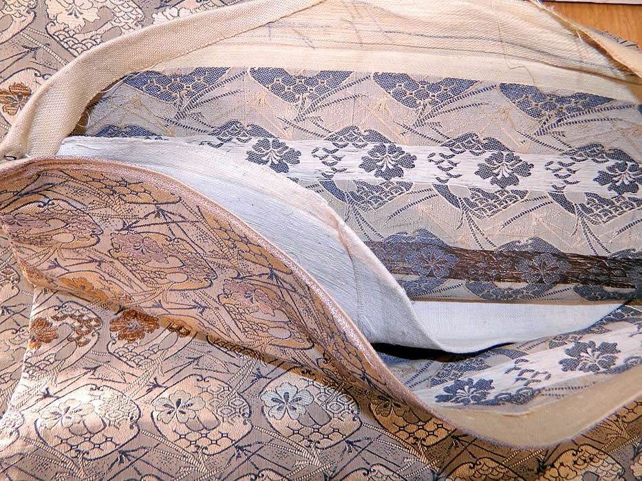 Antique Japanese Geisha Silk Damask Woven Brocade Kimono Obi Sash