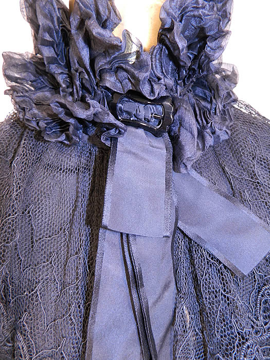   Victorian Black Net Lace Silk Neck Ruffle Mourning Cloak Cape Capelet
