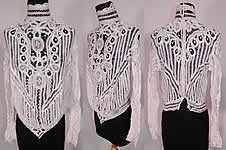 Edwardian Antique White Battenburg Tape Lace Applique Sheer Blouse Shirt Top