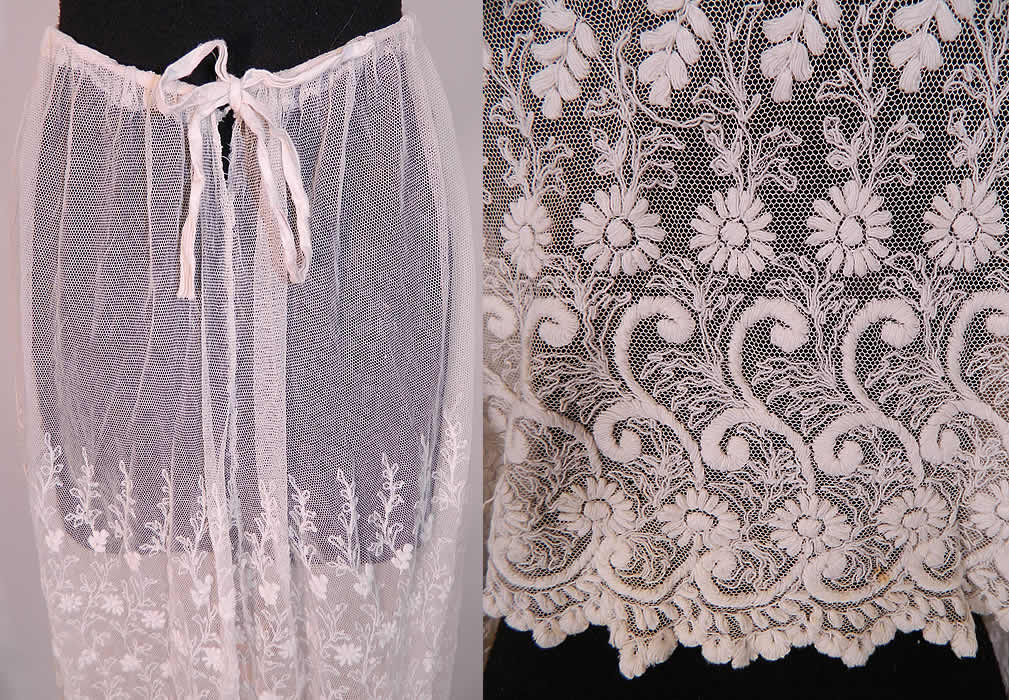 Edwardian White Net Embroidered Tambour Lace Wedding Skirt