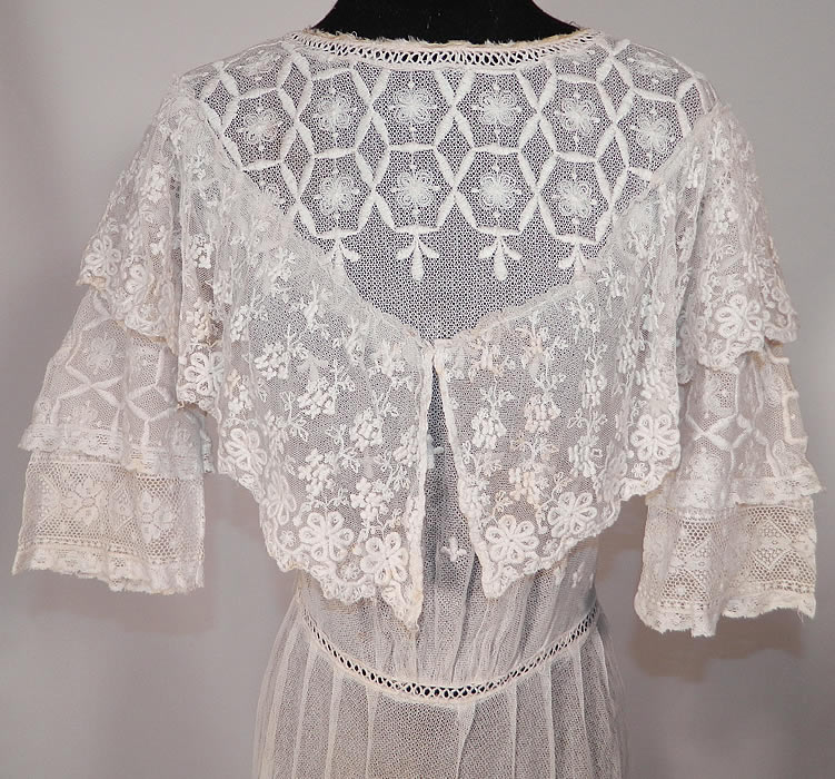 Edwardian White Net Embroidered Tambour Lace Graduation Wedding Dress