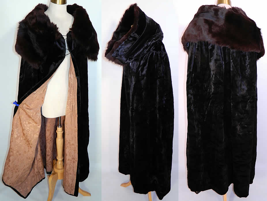 Vintage Salt's Peco Black Plush Silk Seal Velvet Opera Cloak Winter Cape. The cape measures 48 inches long, with 60 inch hips, waist, bust and is 20 inches across the shoulders. It is in good condition, with only some fraying on the inside neck lining. This is truly a quality piece of wearable art! 