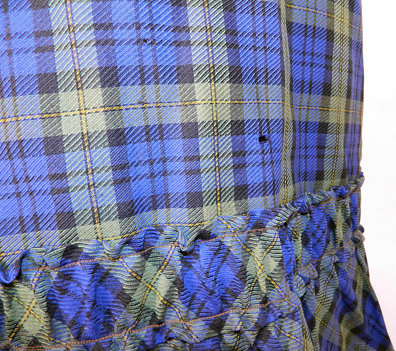 Victorian Blue & Green Plaid Tartan Wool Bustle Gown Bodice & Skirt. There are missing buttons on the bodice closure and several small moth nip holes on the skirt only 