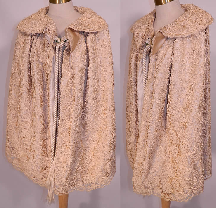 Victorian Cream Silk Soutache Net Lace Wedding Cloak Cape