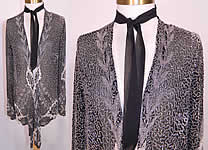Vintage Art Deco Black Silk Chiffon White Beaded Flapper Evening Coat Jacket