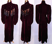 Vintage Burgundy Silk Velvet Mink Fur Tails Scarf Evening Coat Winter Jacket. 