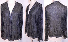 Vintage Art Deco Black Cotton Muslin Crystal Beaded Flapper Coat Jacket