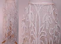 Edwardian Antique White Battenburg Tape Lace Bridal Wedding Skirt Train