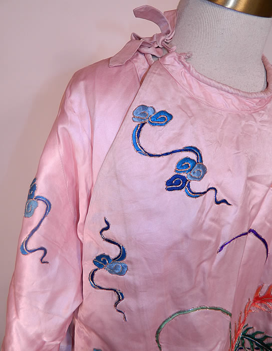 Antique Chinese Pink Silk Embroidered Phoenix Bird Opera Robe Coat. This is truly a wonderful piece of antique Chinese textile art!