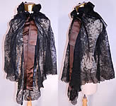 Victorian Antique Black Chantilly Lace Layered Shawl Cloak Cape