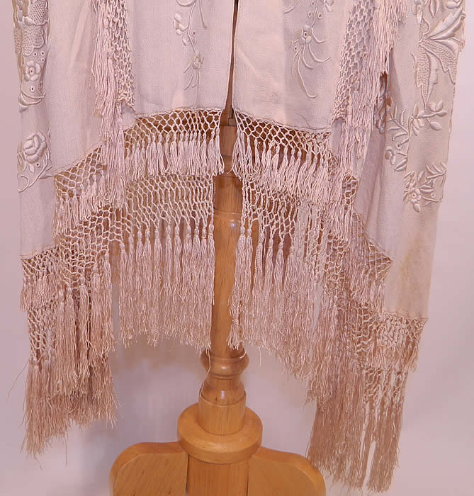Antique Cream Silk Embroidered Tassel Wedding Shawl Cloak Cape. This is truly a rare wonderful piece of wearable textile art!