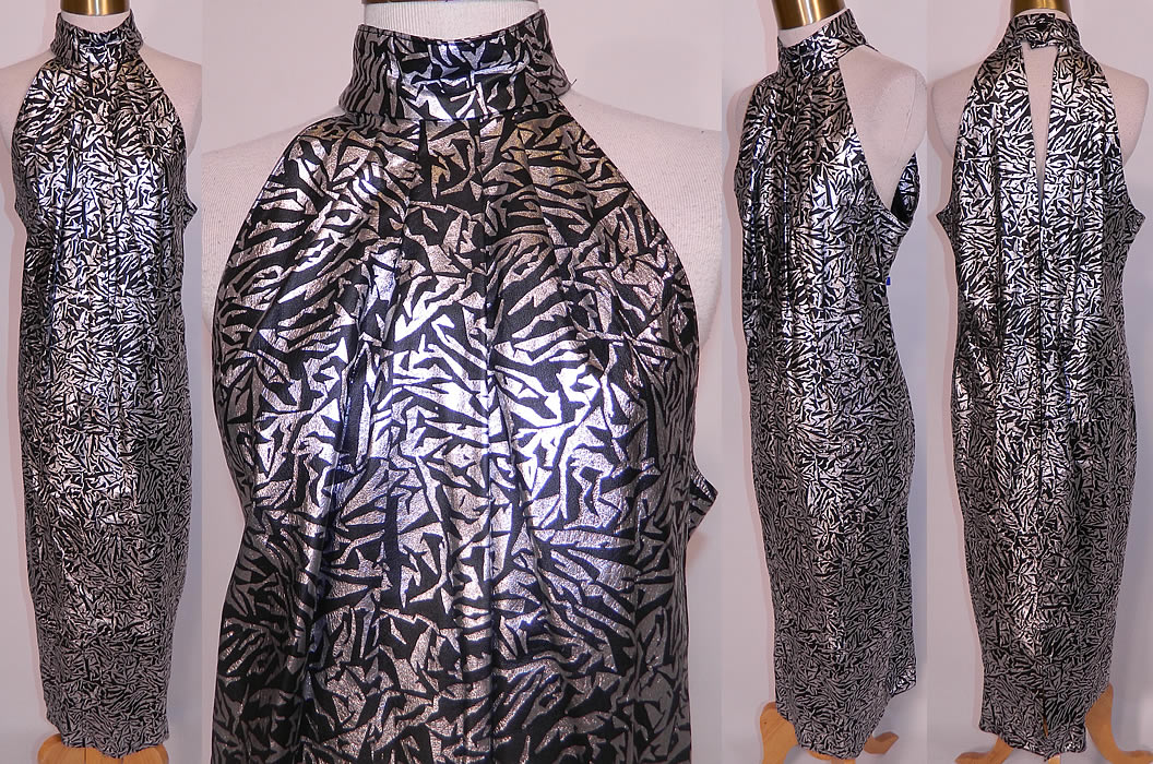 Vintage Tadmor For Daniel D'niver Made in Israel Silver & Black Painted Leather Halter Dress. This vintage Tadmor For Daniel D'niver Made in Israel silver and black painted leather halter dress dates from the 1980s. It is made of a black soft supple leather, with a silver painted abstract futuristic pattern design.