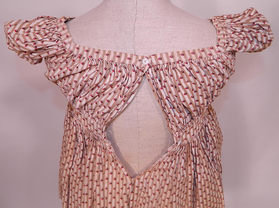 Victorian Childs Chintz Calico Cotton Stripe Print Girls Dress. It is in excellent condition. This is a wonderful piece of early Victoriana textile art!