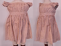 Victorian Childs Chintz Calico Cotton Stripe Print Girls Dress.