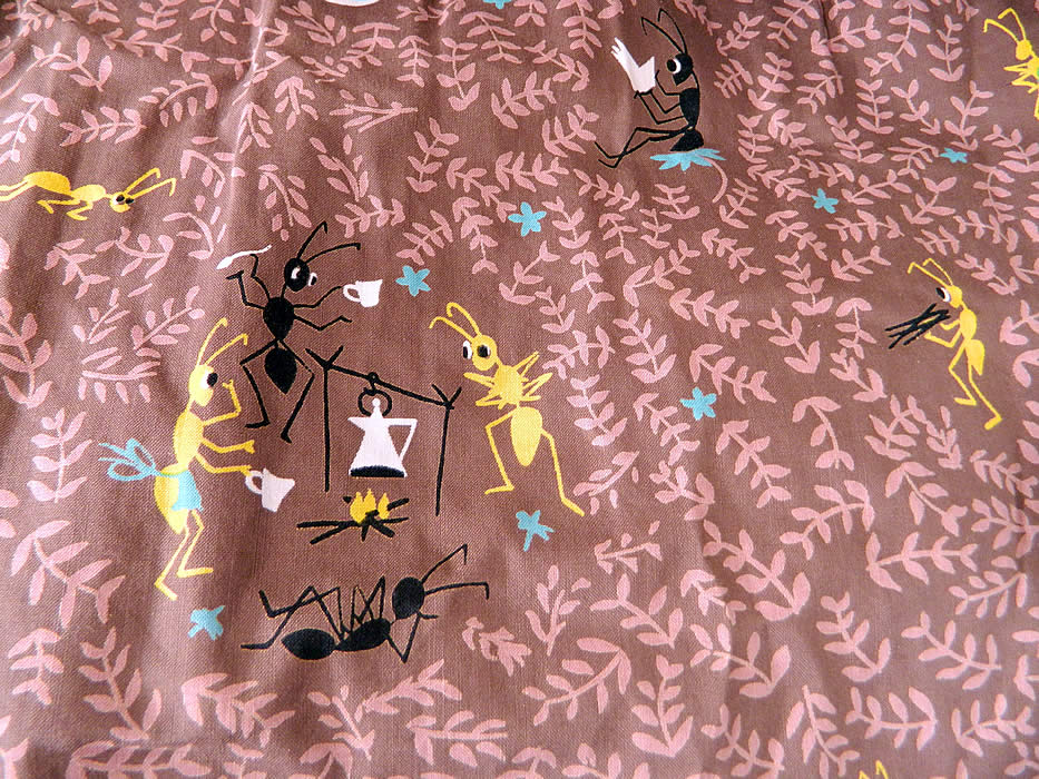 Vintage Ants Picnic Camping Novelty Print Cotton Circle Skirt Blouse Dress.