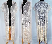 Edwardian Antique  Limerick Lace White Embroidered Net Long Coat Jacket