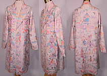 Vintage Chinese Figural Pastel Silk Embroidered Piano Shawl Long Coat Jacket