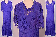 Vintage Sheer Purple Lace Floral Pattern Bias Cut Dress Slip Jacket Outfit