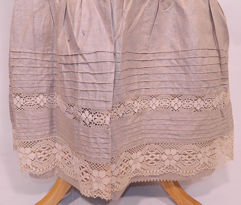 Victorian Linen & Lace Embroidered Initials Drawstring Petticoat Skirt. The petticoat measures 39 inches long, with a 30 inch adjustable waist which can be made larger. It is in good condition. This is truly a wonderful quality made undergarment petticoat skirt!