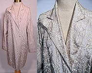 Vintage Chinese White Silk Floral Embroidered Piano Shawl Long Coat Jacket