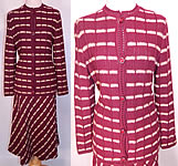 Vintage Burgundy Striped Knit Sweater Skirt Set Outfit Dress