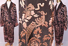 Vintage Art Deco Black Silk Ecru Embroidered Floral Bird Flapper Coat