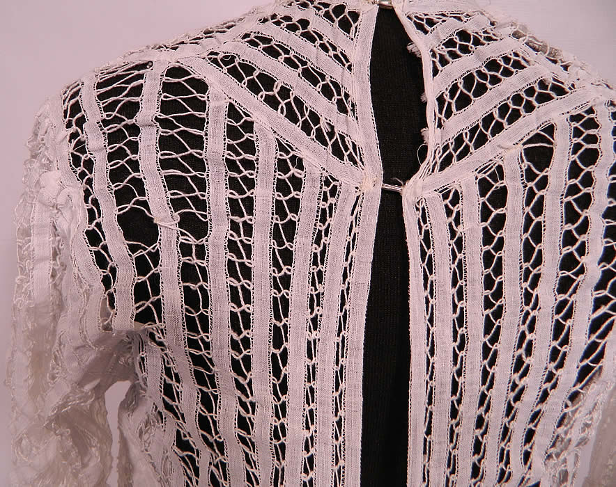 Victorian Antique White Battenburg Tape Lace Wedding Gown Bridal Dress. It is in good condition, with only a few breaks in the connecting bride bars. This is truly an extraordinary piece of wearable antique lace art! 