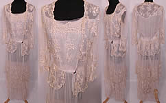 Edwardian Titanic Embroidered Ecru  Net Crochet Filet Lace Dress