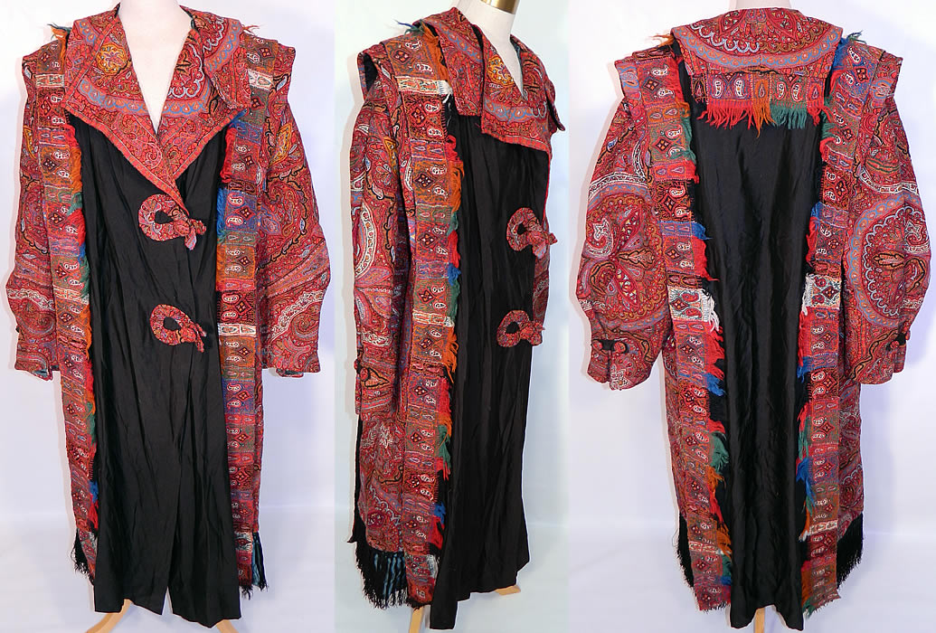 Antique Kashmir Hand Embroidered Woven Wool Pieced Paisley Long Duster Coat. 