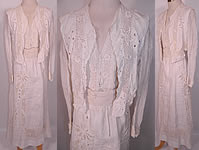 Edwardian White Linen Eyelet Embroidered Irish Crochet Lace  Dress Blouse & Skirt. 