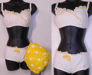 Vintage White Eyelet Cotton  Bikini Swimsuit & Playtex Yellow Flower Swimcap