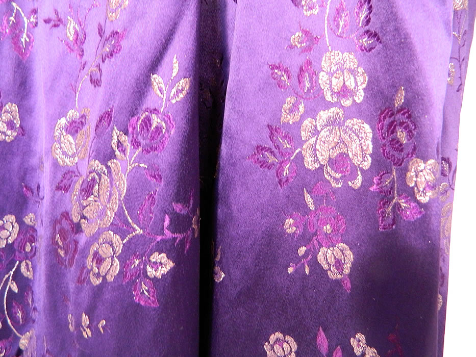 Nan Merriman Opera Singer Vintage Purple Silk  Brocade Lam&eacute; Roses Evening Gown.  It is in good condition, with only some slight discoloration staining along the bottom skirt hem in areas. This is truly an exceptional quality made piece of wearable art!  