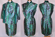 Vintage Costura Ninfa Madrid Emerald Green Lam&eacute; Brocade Dress &  Jacket