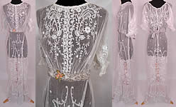 Edwardian White Net Tambour Embroidery Lace Silver Rosette Belted  Dress