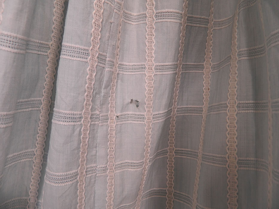 Victorian Blue & White Windowpane Cotton Peplum Blouse Bustle Skirt Dress.  It is in good  condition, with only some small faint age spot stains and tiny holes on the skirt (see close-up). This is truly a  wonderful piece of antique Victoriana wearable art!  