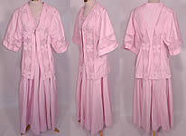 Edwardian Pink Cotton  French Knot Soutache Walking Suit Jacket Top Skirt