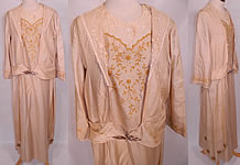 Edwardian Embroidered Raw Silk Lace Mother of Pearl Inlaid Buckle Dress