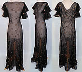 Vintage Gold Lam&eacute; Embroidered Black Silk Chiffon Bias Cut Evening Gown Dress